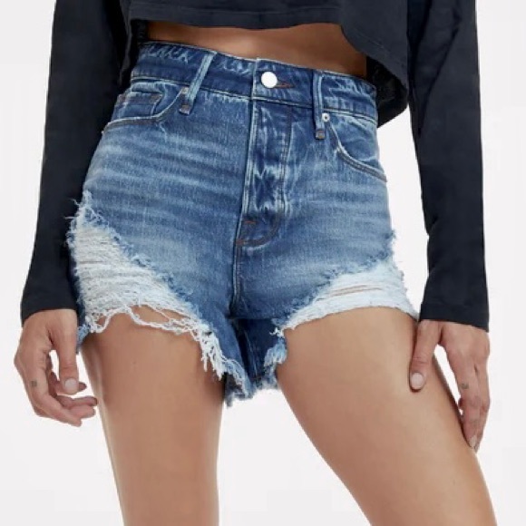 Good American Pants - Good American Bombshell Jean Shorts Women’s Size 2 High Rise Distressed Denim